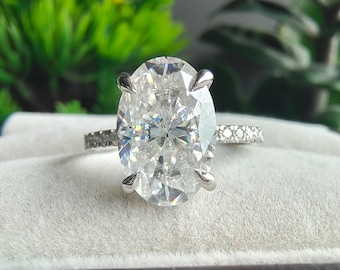 Brilliant Oval Cut Lab Grown Diamond Ring Hidden Halo Engagement Proposal Ring for Girlfriend IGI Certified Big Lab Diamond Ring for Gift