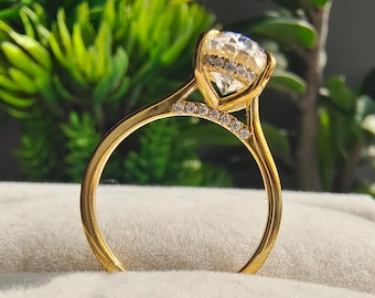 2 carat Oval Lab Grown E VVS Diamond Engagement Ring IGI Certified Hidden Halo Diamond Ring High Profile Cathedral Set Ring for Bride Gift