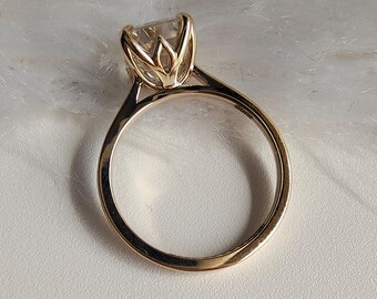 Emerald Cut Lab Grown Diamond Engagement Ring in 10k Yellow Gold IGI Certified VVV Lab Diamond Solitaire Ring Petal Prong Set Tulip Ring