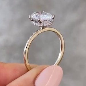 Unique Lab Grown Diamond Engagement Ring Oval Cut Hidden Halo Diamond Ring IGI Certified Solitaire Lab Diamond Ring Custom Wedding Ring Gift