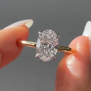 2 carat Oval Lab Grown Diamond Engagement Ring Two Tone 18k Gold Hidden Halo Solitaire Lab Diamond Proposal Ring IGI Certified Ring for Gift