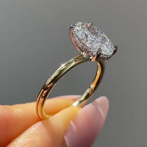 TwoTone Hidden Halo Lab Diamond Ring 2ct Oval Lab Grown Diamond Engagement Ring Certified 14k Solid Gold Brilliant Oval Cut IGI Diamond Ring