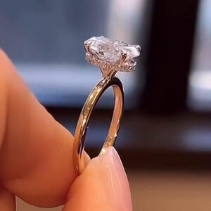 Antique Hidden Halo Lab Diamond Engagement Ring Two Tone 14k Yellow Gold Oval Cut Solitaire Lab Grown Diamond Ring Unique Women Wedding Ring