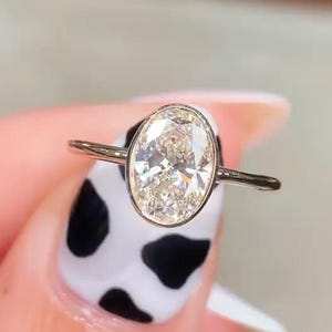 Solid 14k Yellow Gold Oval Lab Grown Diamond Engagement Ring Vintage Solitaire Certified Diamond Ring 2 carat Lab Diamond Bezel Set Ring
