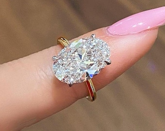 Real 4 carat Oval Lab Grown Diamond Engagement Ring Big Celebrity Style Lab Diamond Ring 14k Yellow Gold Oval Solitaire IGI Diamond Ring