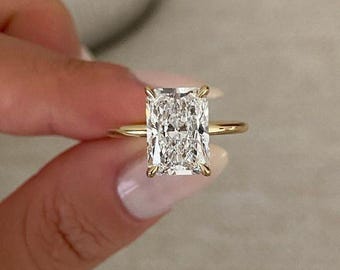 IGI Certified 4 carat Radiant Cut Lab Grown Diamond Engagement Ring 14k Yellow Gold Radiant Cut Solitaire Certified Lab Diamond Ring for Her