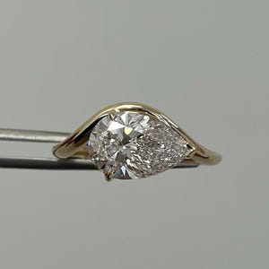 East West 2 ct Lab Grown Diamond Engagement Ring 14k Yellow Gold Pear Shaped Solitaire Diamond Engagement Ring Bypass Teardrop Diamond Ring