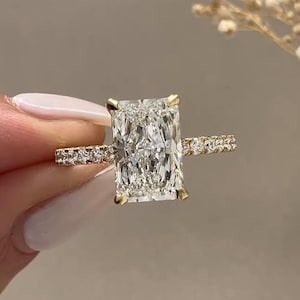 2ct Radiant Cut Hidden Halo Lab Grown Diamond Engagement Ring 18k Yellow Gold Eternity Lab Diamond Ring Unique High Certified Diamond Ring