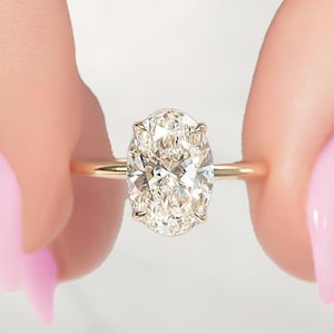 IGI Certified BIG 4 carat Oval Cut Lab Grown Diamond Ring Outside Hidden Halo Lab Diamond Engagement Ring Lab Created Diamond Solitaire Ring