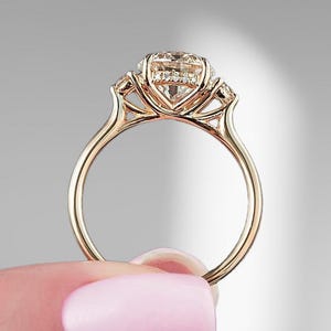 IGI Certified Three Stone Lab Grown Diamond Ring, 14k Solid Gold 3 Stone Lab Diamond Engagement Ring, Trilogy Cathedral Set Anniversary Ring