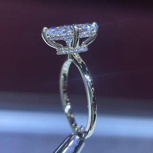Antique Double Hidden Halo Diamond Engagement Ring Unique Marquise Cut Lab Grown Diamond Engagement Ring 14k Gold Solitaire  Diamond Ring