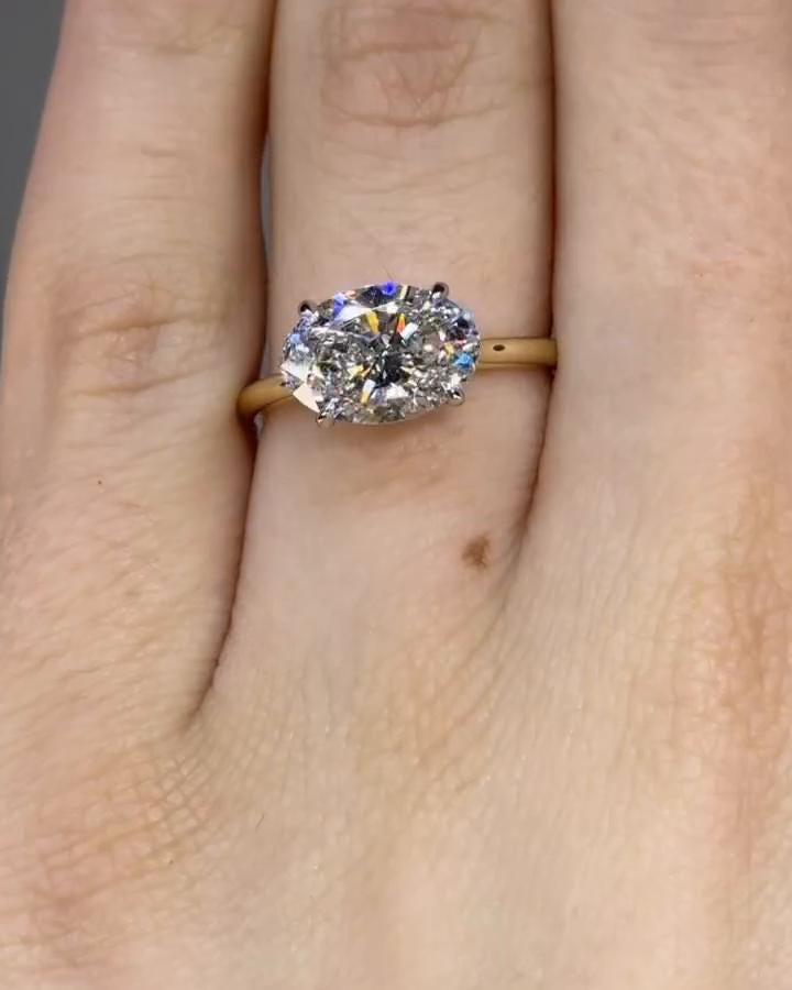 East West 2 Carat Oval Cut Lab Grown Diamond Engagement Ring 14k Yellow ...