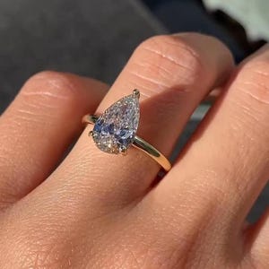 2ct Pear Shaped Lab Grown Diamond Engagement Ring 14k Yellow Gold Teardrop Solitaire Pear Wedding Ring Vintage Hidden Halo Lab Diamond Ring