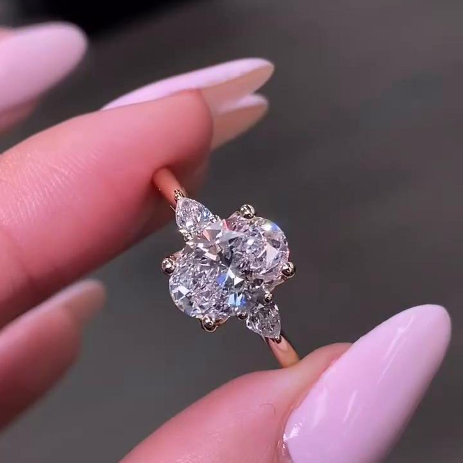 Lab Grown Diamond Oval Cut Three Stone Engagement Ring Vintage 3 Stone ...