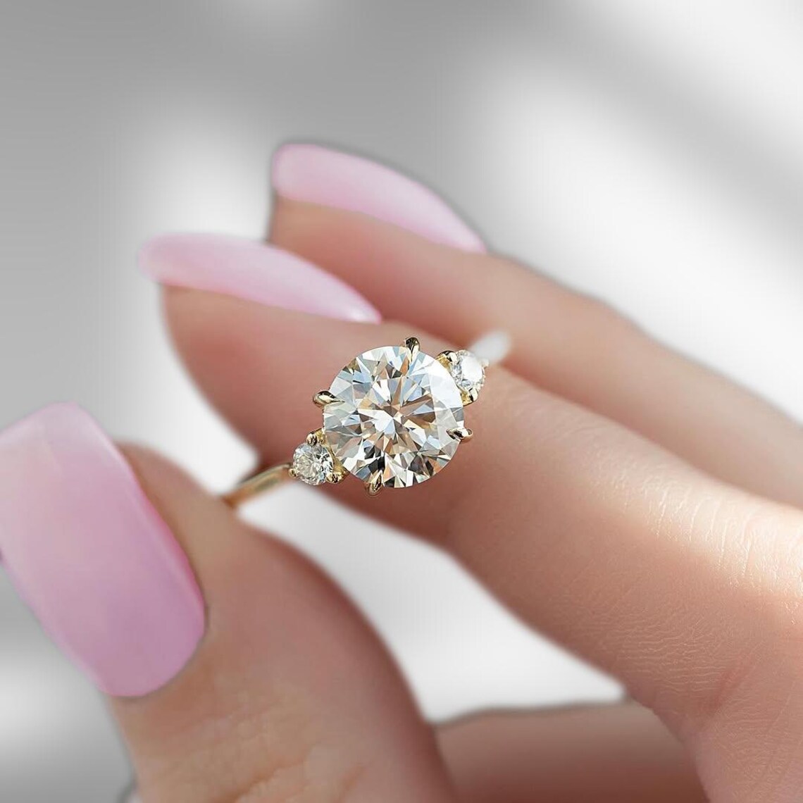 IGI Certified Three Stone Lab Grown Diamond Ring, 14k Solid Gold 3 ...