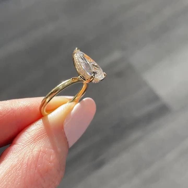 Hidden Halo 2ct Pear Shaped Lab Grown Diamond Engagement Ring 14k ...