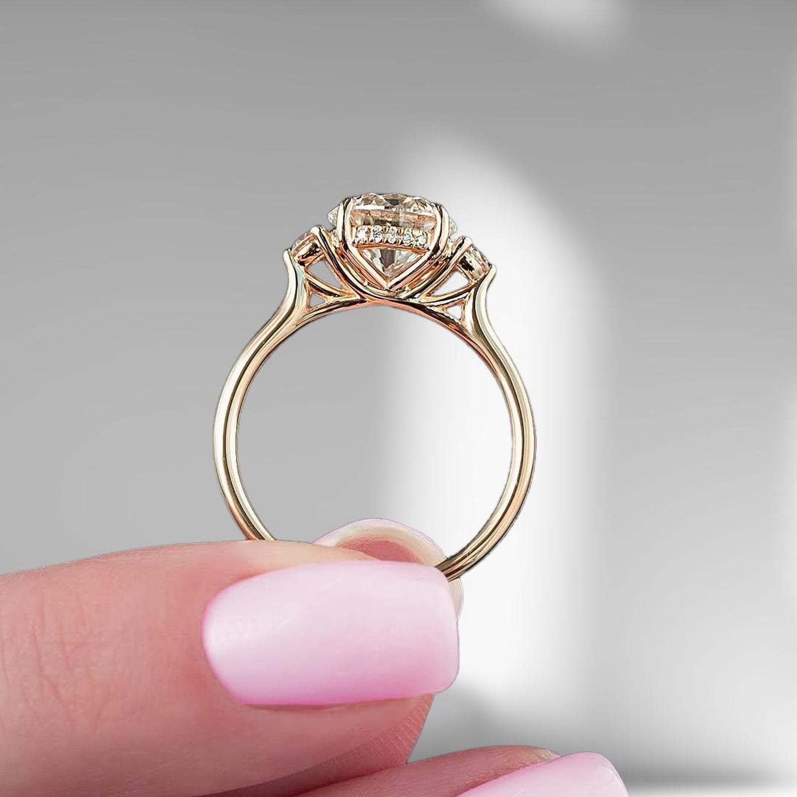 IGI Certified Three Stone Lab Grown Diamond Ring, 14k Solid Gold 3 ...