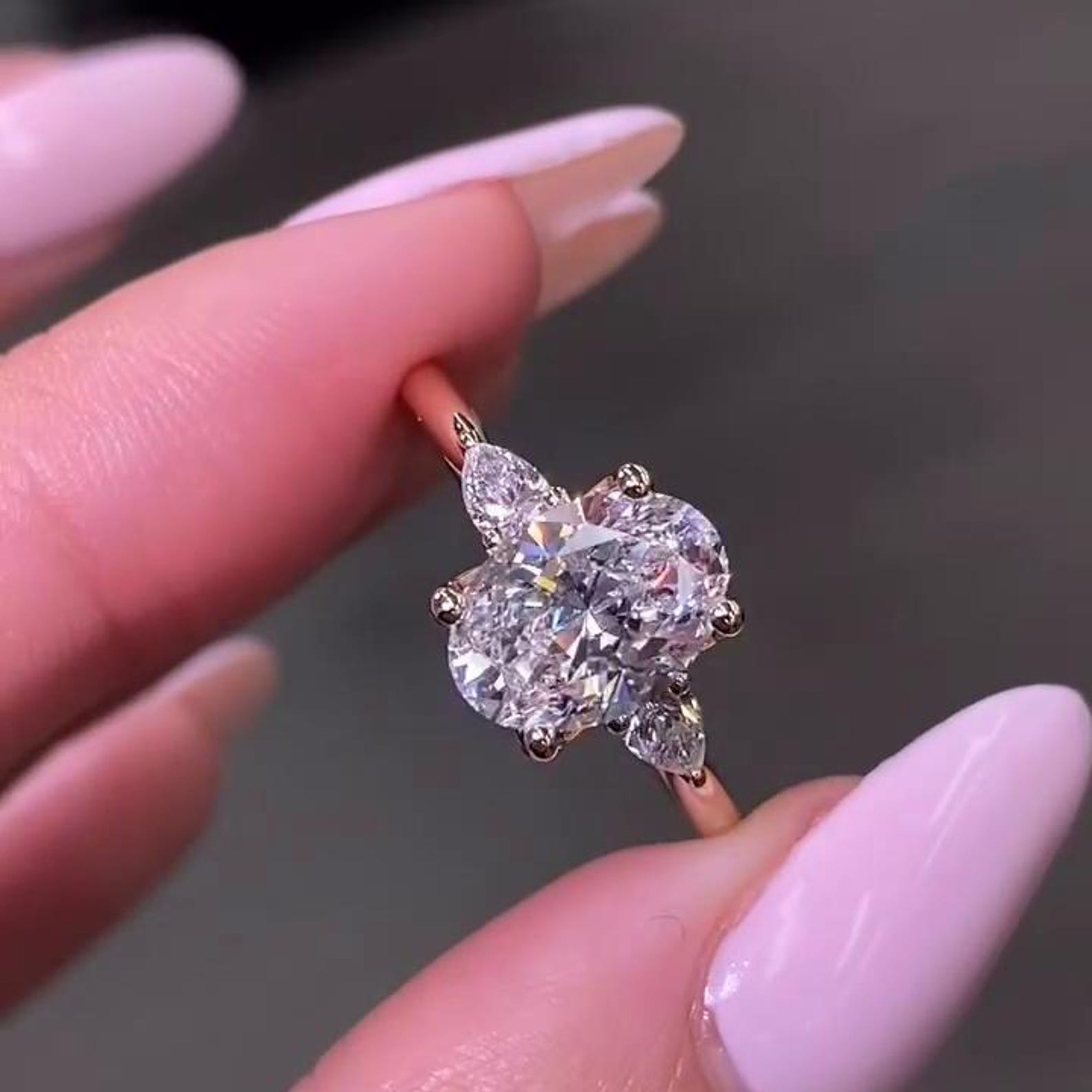 Lab Grown Diamond Oval Cut Three Stone Engagement Ring Vintage 3 Stone ...
