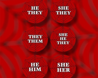 Red Gothic Pronoun Pins