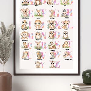 Printable ABC Animal Alphabet Poster | Nursery Wall Art | Kids Room Decor | Classroom Printable | Cute Watercolor Animals A-Z