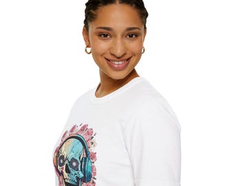 Floral Skull T-Shirt, Floral Skull Tee, Skull Flower Shirt, Gothic Flower Top, Skeleton Rose Tshirt