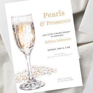 Pearls & Prosecco Bridal Shower Invitation: Elegant Champagne (Digital Download)