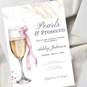 Pearls & Prosecco Bridal Shower Invitation: Elegant Champagne (Digital Download)
