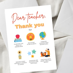 Carte de remerciement pour professeur imprimable, carte de remerciement professeur, cadeau d'art empreinte de main, cadeau professeur pour enfant, modèle de toile de carte professeur personnalisée
