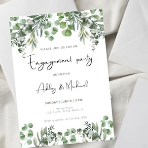 Faire-part de fiançailles, modèle de toile florale modifiable fiançailles, invitation de fiançailles bohème rustique, téléchargement numérique carte de douche de mariage