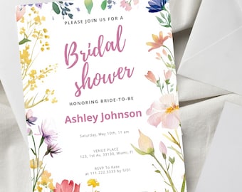 Floral Bridal Shower Invitation: Wildflower Boho Template (Digital Download)
