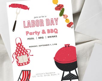 Labor Day BBQ Invitation: Patriotic Pool Party Invite (Editable Template, Instant Download)