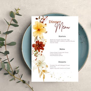 Friendsgiving Menu Template: Editable Thanksgiving Dinner Card (Canva, Digital Download