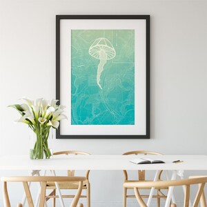 Quallen, Charleston Wandkunst, Wassersport, Strandhaus-Dekor, nautische antike Karte, Meer, Bestseller, Geschenk unter 30, Kunstdruck