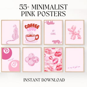 Ensemble de 55 affiches roses minimalistes, tendance, coquette, rétro, esthétique, décoration murale imprimable, style It-Girl, téléchargement numérique, kit galerie Y2K