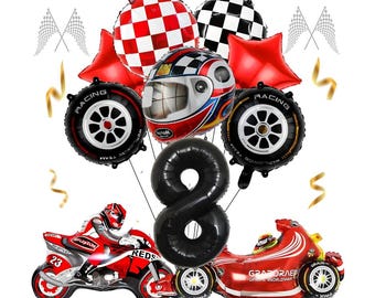 12pc Racing Car Birthday Balloon Set Boy Motorcycle 32 Inch Black Number Party Decor