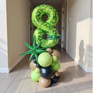 40 Inch Green Number Pixel Miner Balloon Set Diamond Sword Gaming Birthday Party Decoration