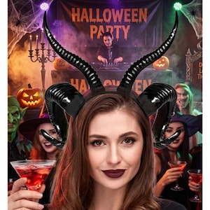 Black Devil Horns Headband: Maleficent Evil Queen Headpiece for Women Halloween Cosplay Costume