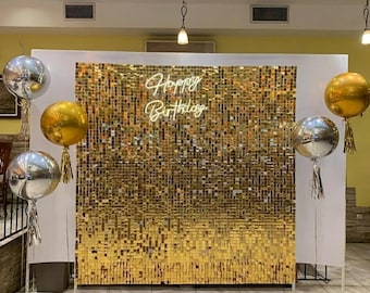 Small Square Sequin Backdrop Curtain for Bachelorette, Wedding, Birthday Party Decor.