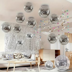Silver Disco Balloons: 70s 80s Theme Party, Birthday, Anniversary, Cocktail Decor.
