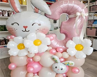 49pc Pink Easter Bunny Balloon Set 40in Number 1-9 for Girls Birthday Baby Shower