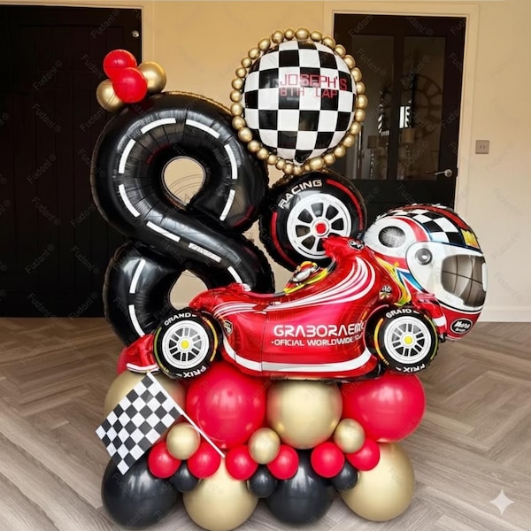 43pcs Racing Number Balloons Black Lines Helmet Tire Birthday Party Decoration Children Surprise Kit