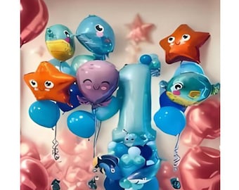 48-delige oceaandierenballonnen blauw nummer kinderverjaardag Under The Sea-feestdecoratieset: