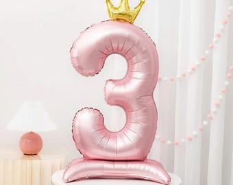 Globo con número de corona de princesa rosa: decoración gigante de aluminio para fiesta de cumpleaños