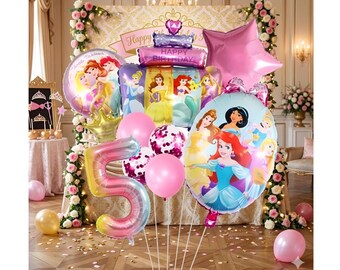 Princess Birthday Balloons & Tableware Set: Girl's Party Decorations