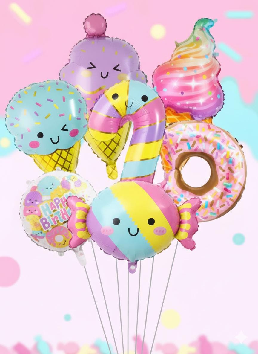 7 Palloncini In Alluminio A Forma Di Gelato E Stelle, 45 Cm, Decorazioni Per Feste Di Compleanno, Colori Pastello, Riutilizzabili