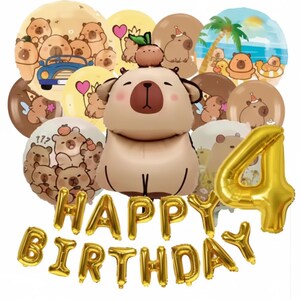 7 teiliges Capybara Geburtstags-Ballon-Set: Liebenswerte Tier-Folien-Globos & Babyparty-Zubehör