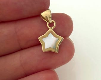 585 (14 Karat) Gold Echtgold |Anhänger Charm Stern mit Perlmutt | Vintage antik