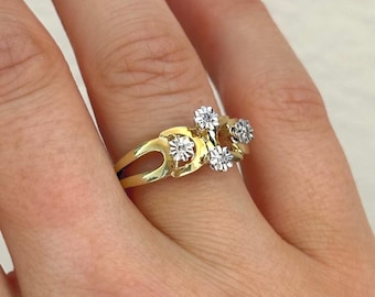 Vintage 585 Gold Ring mit Diamanten | Gr. 52 / 6.1 | Blumen Design | 14K Gelbgold | Mid Century Schmuck | Geschenk für Sie | antik