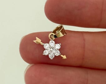 Vintage 585 (14 Karat) Gold Anhänger Charm | Blume mit Pfeil | antik