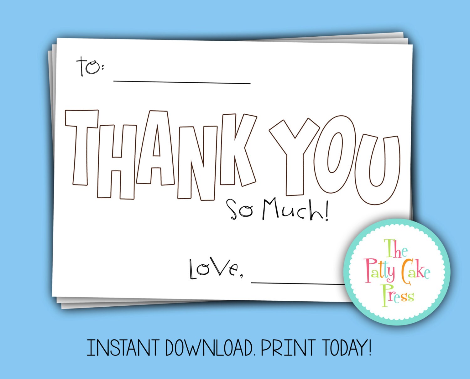 kids coloring thank you cards instant download diy print your etsy